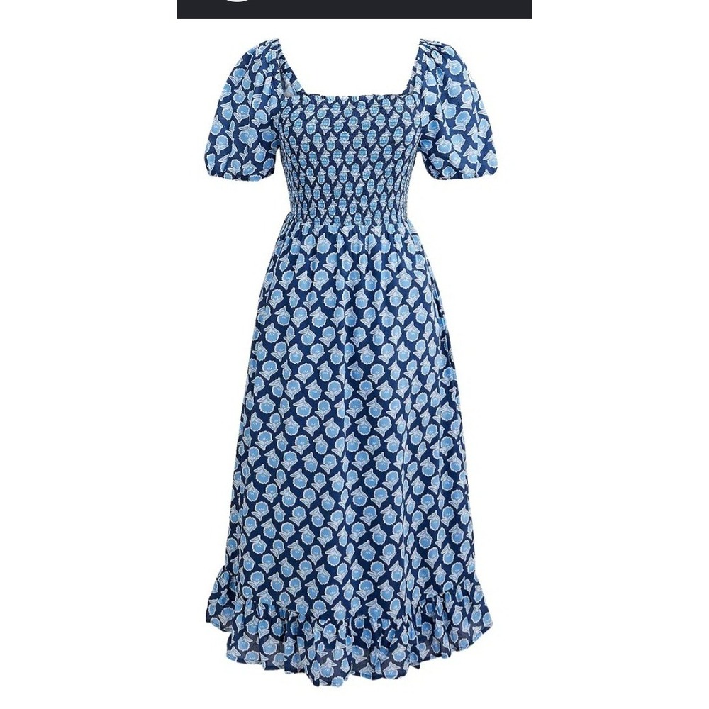 J.Crew Midi Dress Womens M‎ Blue Excellent Smocked Puff Sleeve Floral Cotton